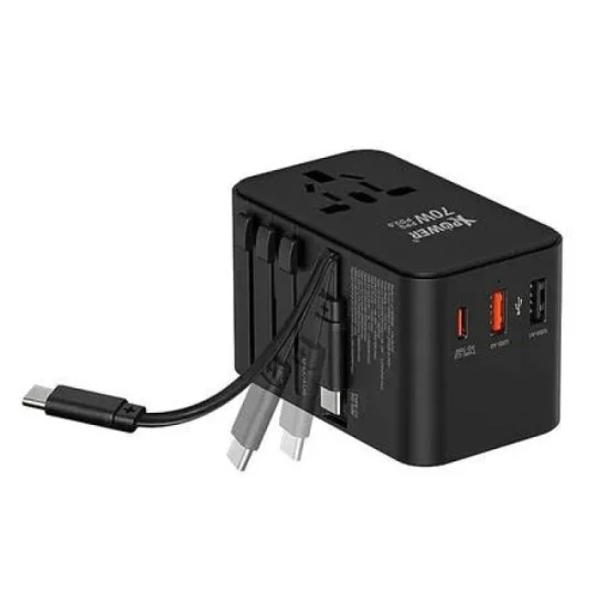 Xpower Ta70C Built-In Cable 70W Pd+Pps Gan Travel Adaptor - Black